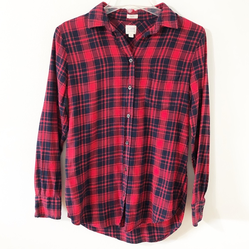 J. Crew Factory Boy Fit Plaid Flannel Shirt Button Front and Cuff Pointed Collar
